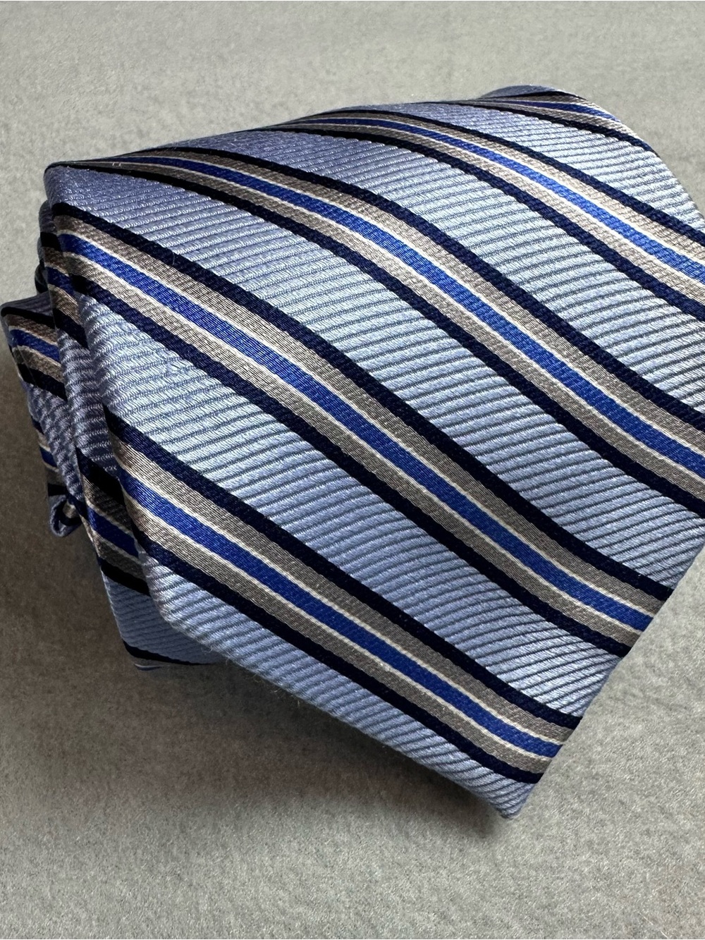 Vintage 90’s Ralph Lauren Silk Tie Blue Silver Striped Repp Classic Preppy Retro